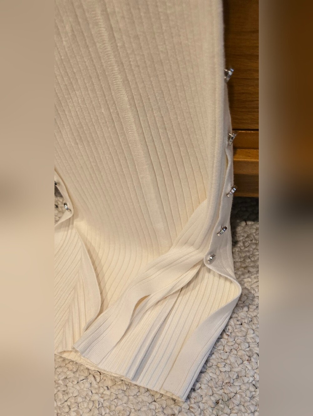 NWT GUESS Ribbed Long Sleeve Cream Bodycon Dress, XS - Picture 9 of 9
